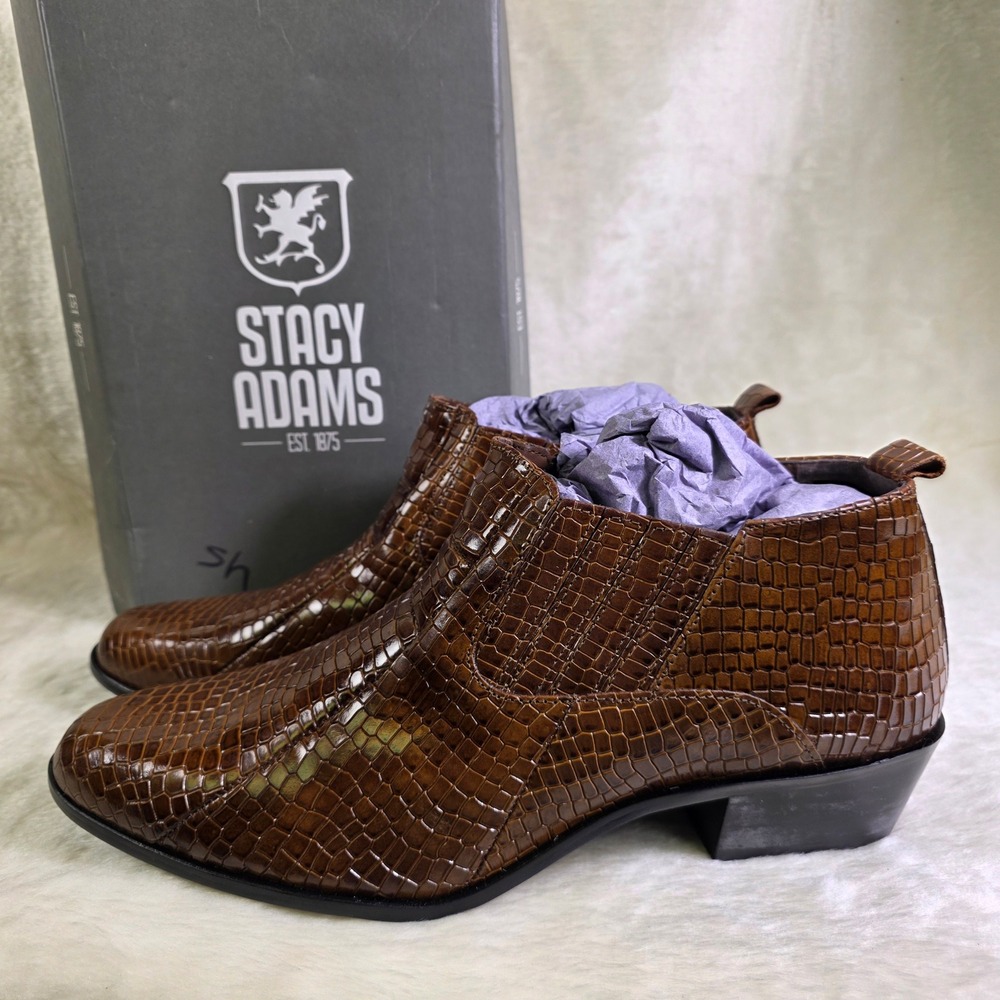 Stacy Adams Sandoval Low Boots Brown Croc‎ Print Leather Shoes Mens 14 NEW